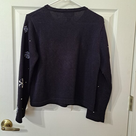 Reference Point Women's PS  Multicolor Pullover Sweater Snowman Embroidery Beads - Picture 3 of 11